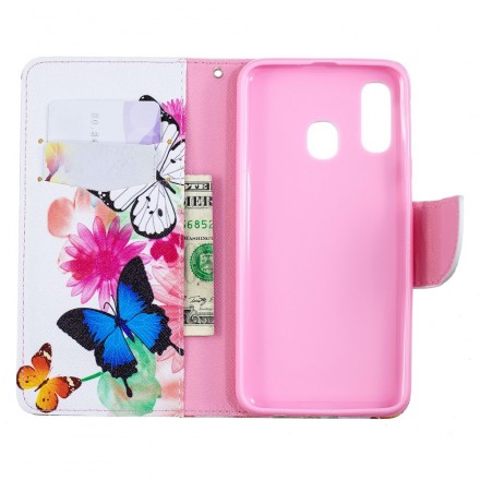 Funda Samsung Galaxy A40 Mariposas y flores pintadas Funda Samsung Galaxy A40 Mariposas y flores pintadas