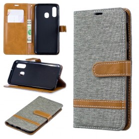 Funda de tela y efecto cuero para Samsung Galaxy A40 con colgante