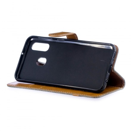 Funda de tela y efecto cuero para Samsung Galaxy A40 con colgante