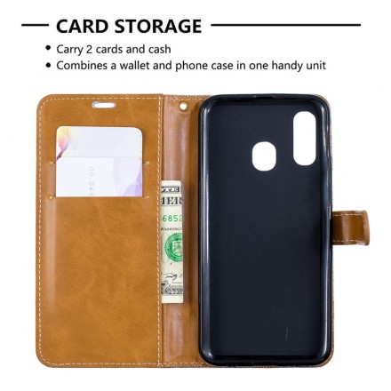 Funda de tela y efecto cuero para Samsung Galaxy A40 con colgante