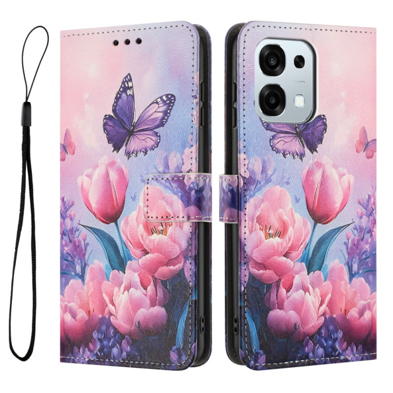 Oppo A6 Pro 5G Funda Tulipanes y Mariposas