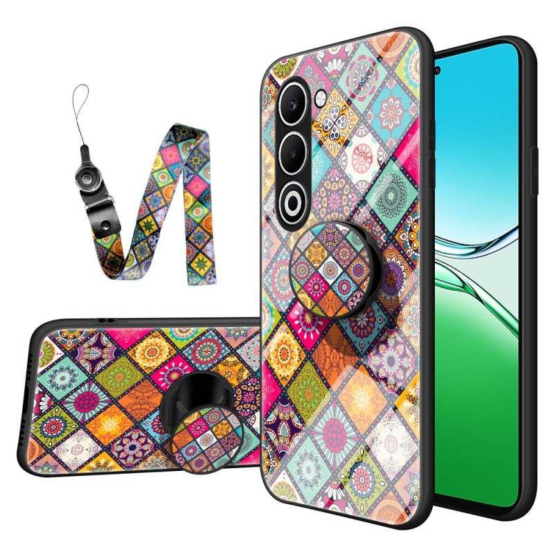 Oppo A5 5G Funda de Cristal Templado con Anillo de Soporte Patchwork