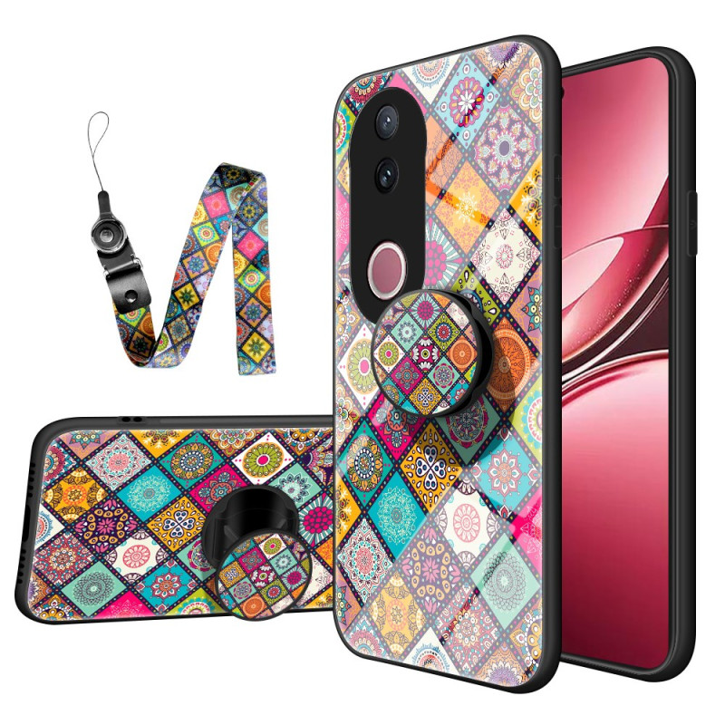 Funda Vivo V50 5G Soporte y Lanyard Patchwork