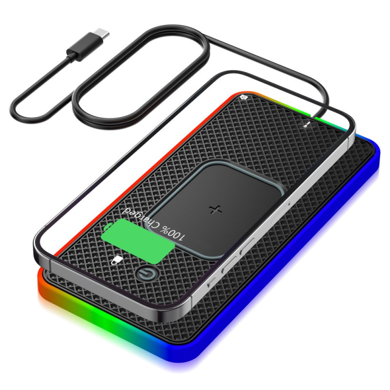 Almohadilla de carga inalámbrica RGB antideslizante (cable USB-C de 1 m)