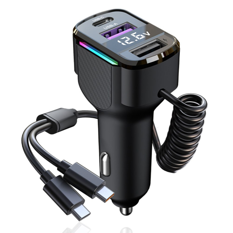Cargador de coche PD de 30 W con cable en espiral USB-C