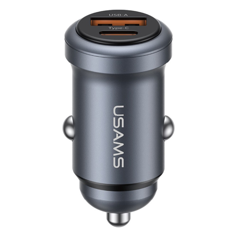 Cargador de coche USB-A/C de 30 W y doble puerto USAMS