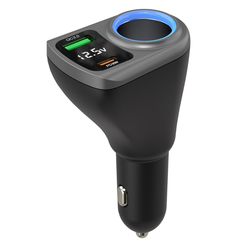 Cargador de mechero 3 en 1 con pantalla digital