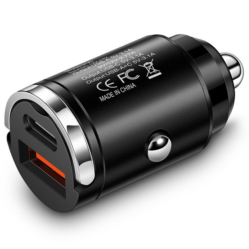 Cargador de coche de doble puerto QC3.0/PD de 30 W con anillo