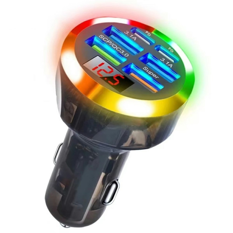 Cargador de coche digital PD/QC3.0 de 150 W y 6 puertos