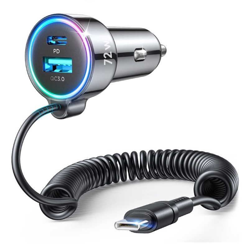 Cargador de coche 3 en 1 de 72 W Cable retráctil USB-C JOYROOM