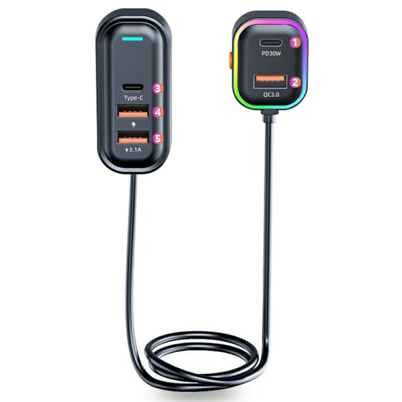 Cargador rápido multipuerto PD de 30 W con cable alargador