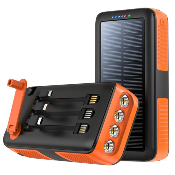 Batería externa de 30000mAh con recarga solar y volante manual