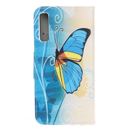 Funda de mariposa Samsung Galaxy A70 azul y amarilla
