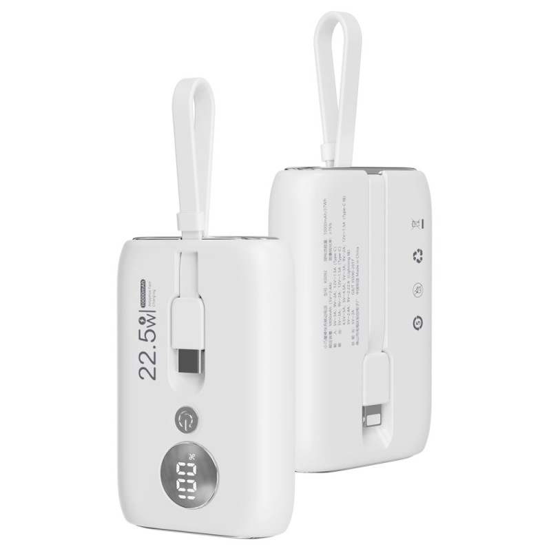 ROISKIN Batería externa de 10000mAh con cables integrados y pantalla digital