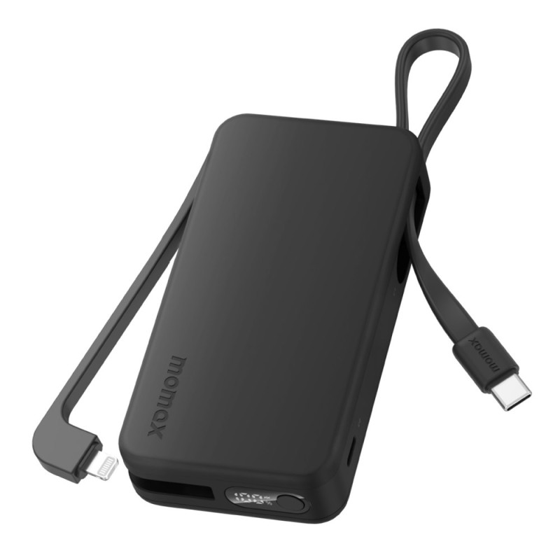 MFi MOMAX Batería externa 10000mAh 30W Cables integrados