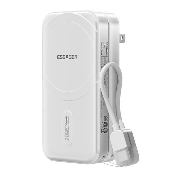 Adaptador de viaje 3 en 1 con batería externa de carga rápida magnética de 5000 mAh