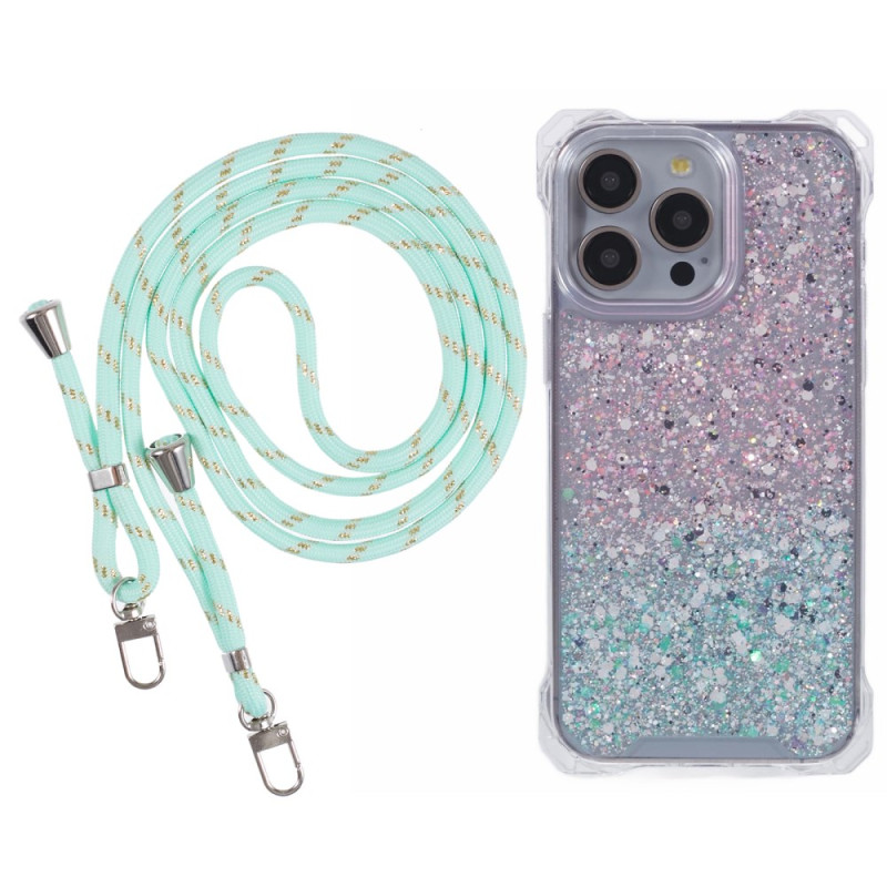 Funda con cordón iPhone 13 Pro Max Gradient Glitter