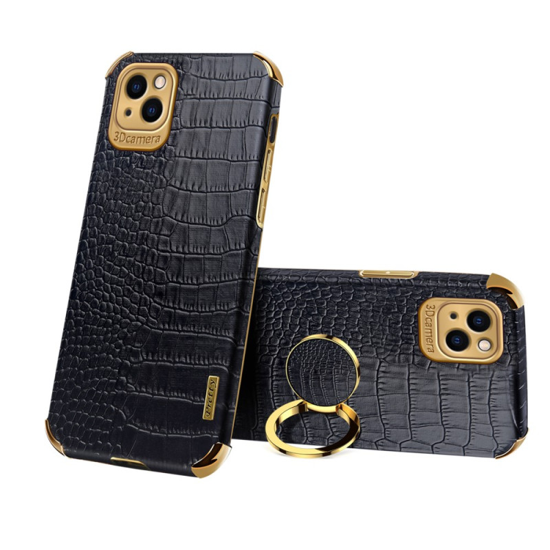 Funda iPhone 13 Mini Soporte Anillo y Textura Cocodrilo