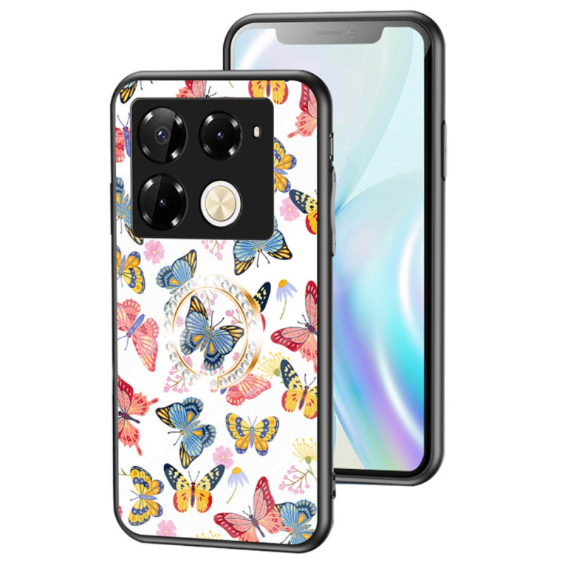 Infinix Note 40 Pro 4G Funda de Cristal Templado Anillo de Mariposas Soporte