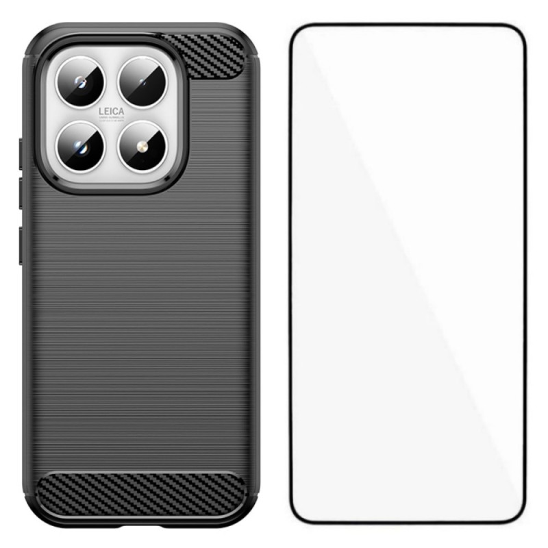 Xiaomi 17 Funda de fibra de carbono cepillada con protector de pantalla