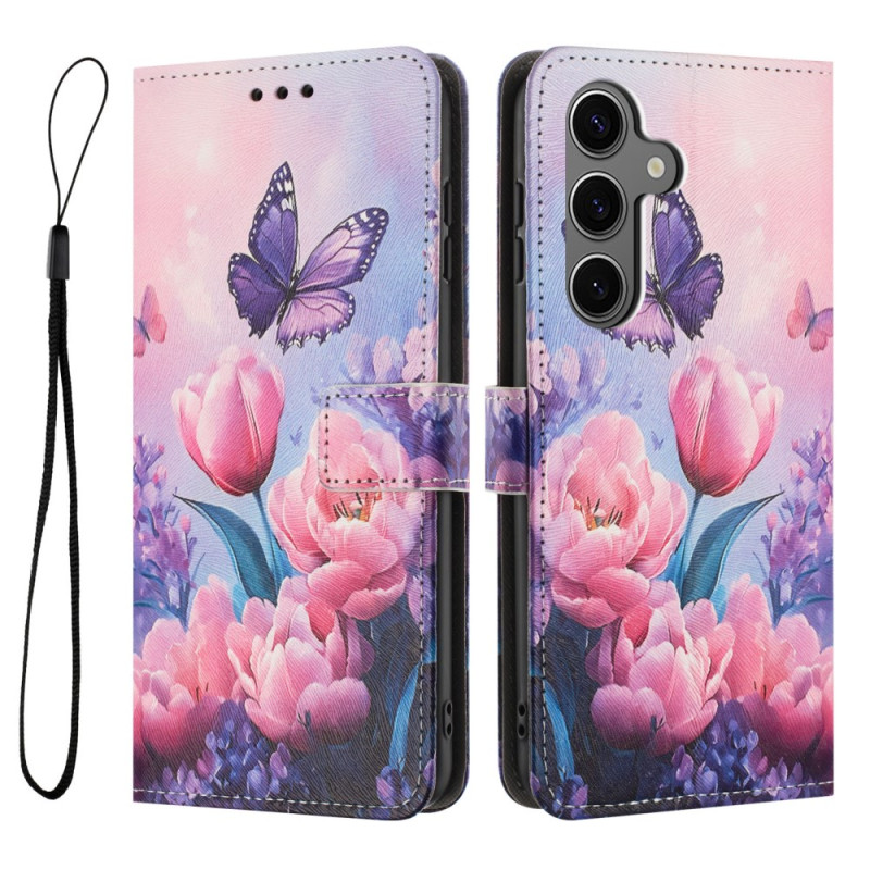 Estuche Samsung Galaxy S26 Plus Mariposa y Flores Rosas