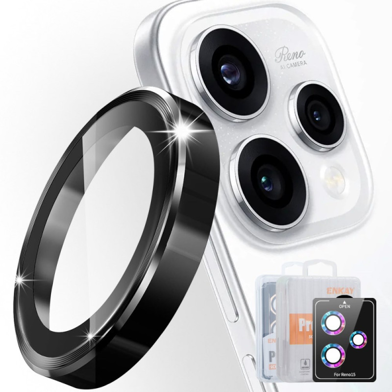 Lente protectora de cristal templado para Oppo Reno 15 Pro 5G (anillos de metal)