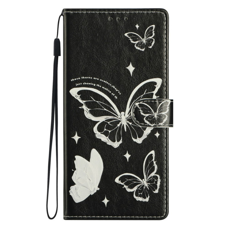 Honor X7d 5G Funda Mariposas Blanco y Negro