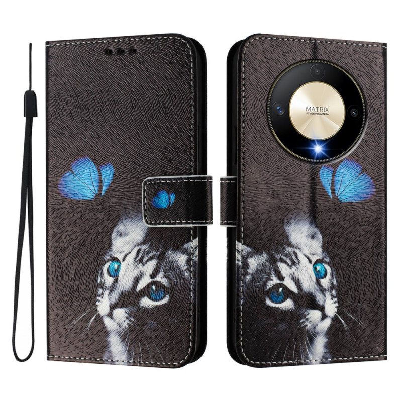 Honor Magic 6 Lite / X9b Funda Mariposa y Gato Azul