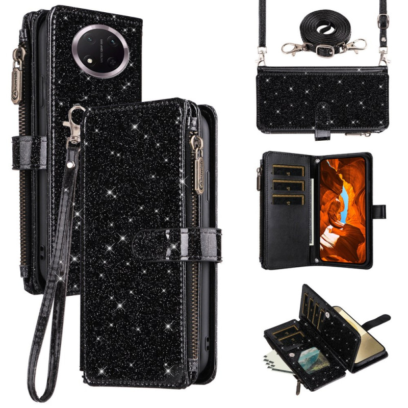 Honor Magic 7 Lite / X9c Glitter Funda de cartera con correas