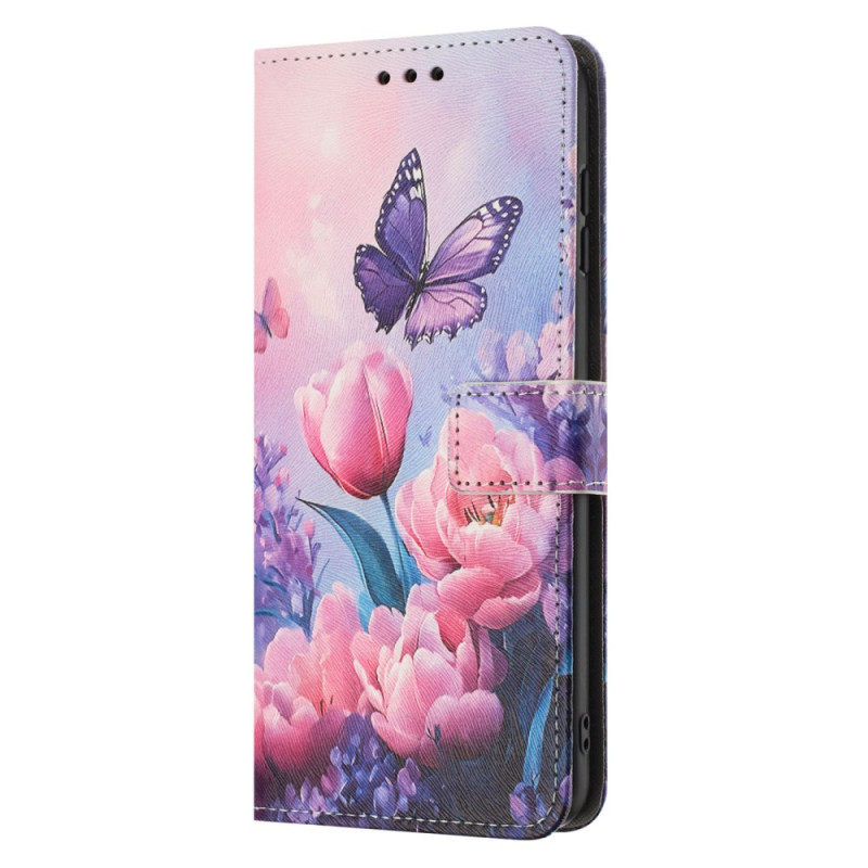 Honor X7c 5G / 4G / 200 Smart 5G Funda Mariposa y Flores Rosa