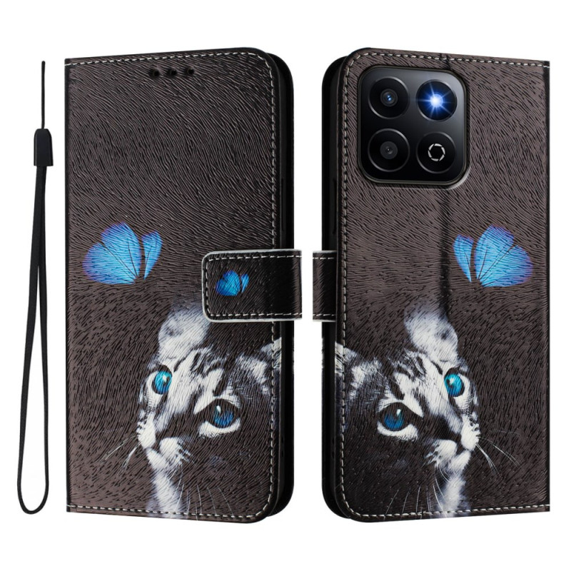 Honor X7c 5G / 4G / 200 Smart 5G Funda Mariposa Azul con Gato