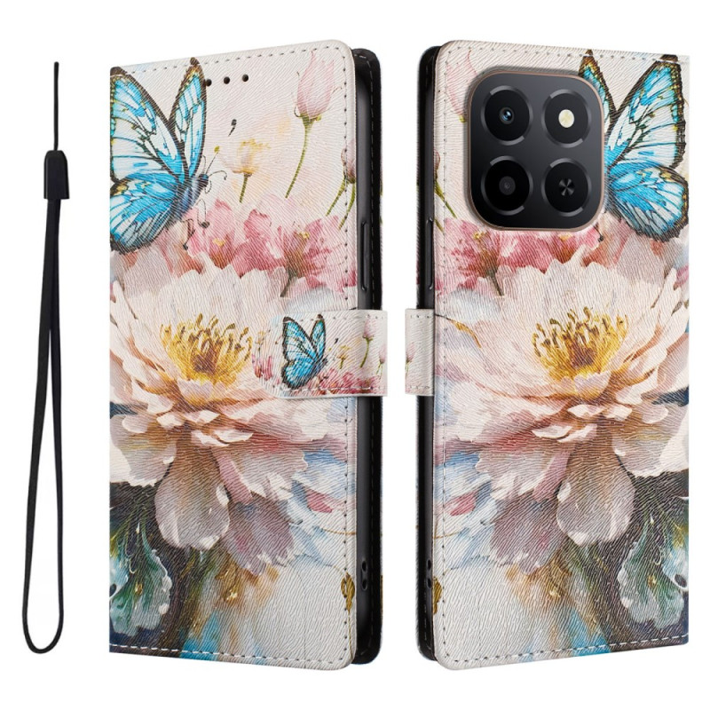 Honor X6c 4G / X5b / X5b Plus funda floral y mariposa