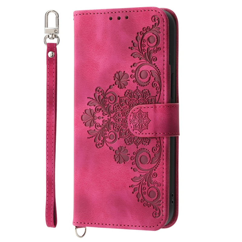 Funda Honor X6c 4G / X5b / X5b Plus Efecto Gamuza Patrón Floral con Colgante