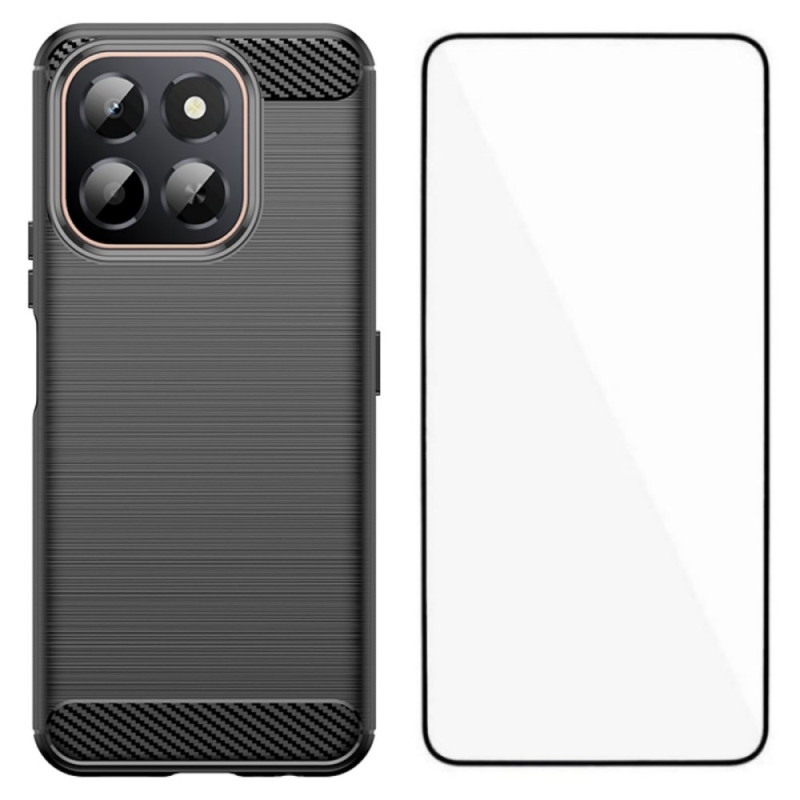 Honor X6c 4G Funda de fibra de carbono cepillada con protector de pantalla
