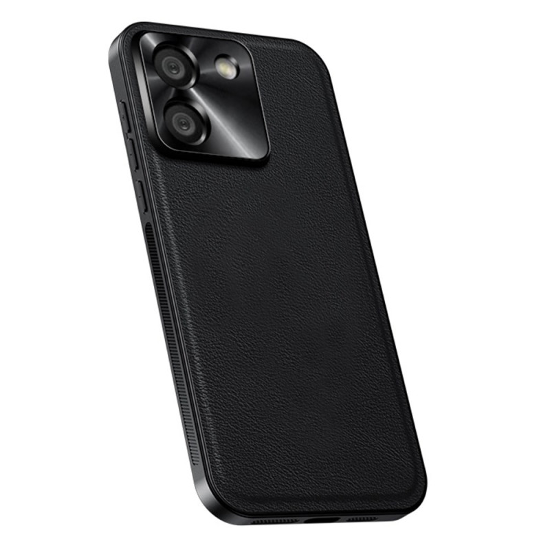 Coque Poco M7 Pro 5G Effet Cuir avec Cadre Métal pour Objectif