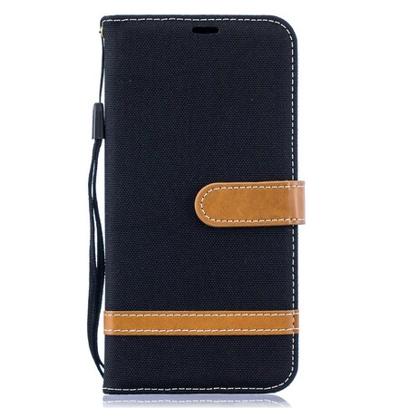 Funda con efecto de tela y cuero para Samsung Galaxy A10 con colgante