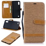 Funda con efecto de tela y cuero para Samsung Galaxy A10 con colgante