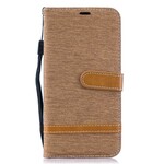 Funda con efecto de tela y cuero para Samsung Galaxy A10 con colgante