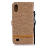 Funda con efecto de tela y cuero para Samsung Galaxy A10 con colgante