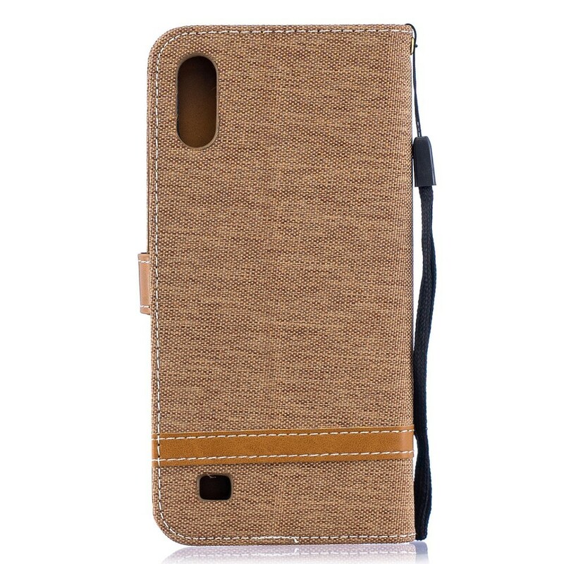 Funda con efecto de tela y cuero para Samsung Galaxy A10 con colgante