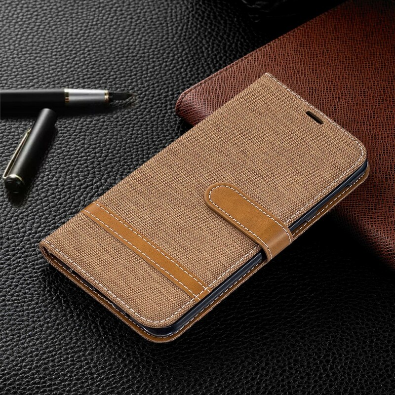 Funda con efecto de tela y cuero para Samsung Galaxy A10 con colgante