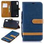 Funda con efecto de tela y cuero para Samsung Galaxy A10 con colgante