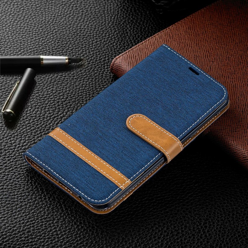 Funda con efecto de tela y cuero para Samsung Galaxy A10 con colgante