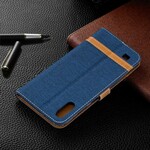 Funda con efecto de tela y cuero para Samsung Galaxy A10 con colgante