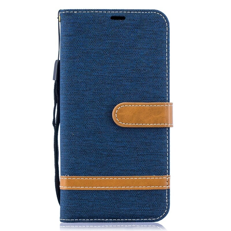 Funda con efecto de tela y cuero para Samsung Galaxy A10 con colgante