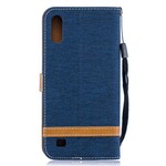 Funda con efecto de tela y cuero para Samsung Galaxy A10 con colgante