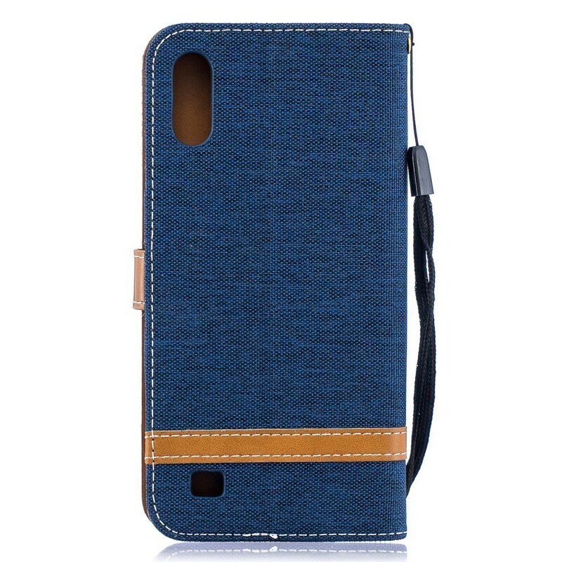 Funda con efecto de tela y cuero para Samsung Galaxy A10 con colgante