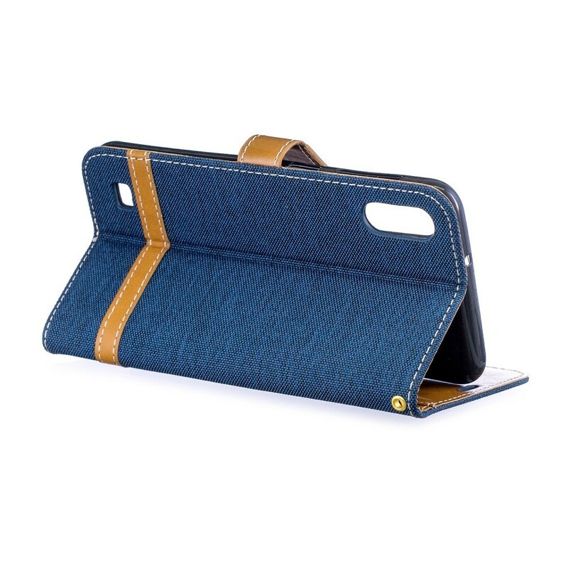 Funda con efecto de tela y cuero para Samsung Galaxy A10 con colgante