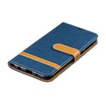 Funda con efecto de tela y cuero para Samsung Galaxy A10 con colgante
