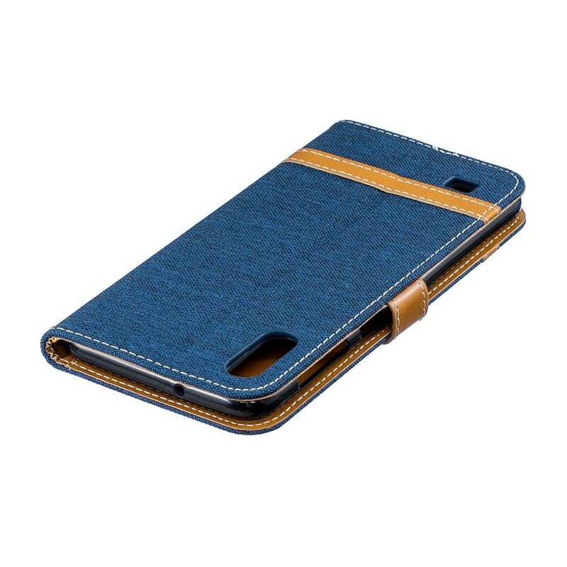 Funda con efecto de tela y cuero para Samsung Galaxy A10 con colgante